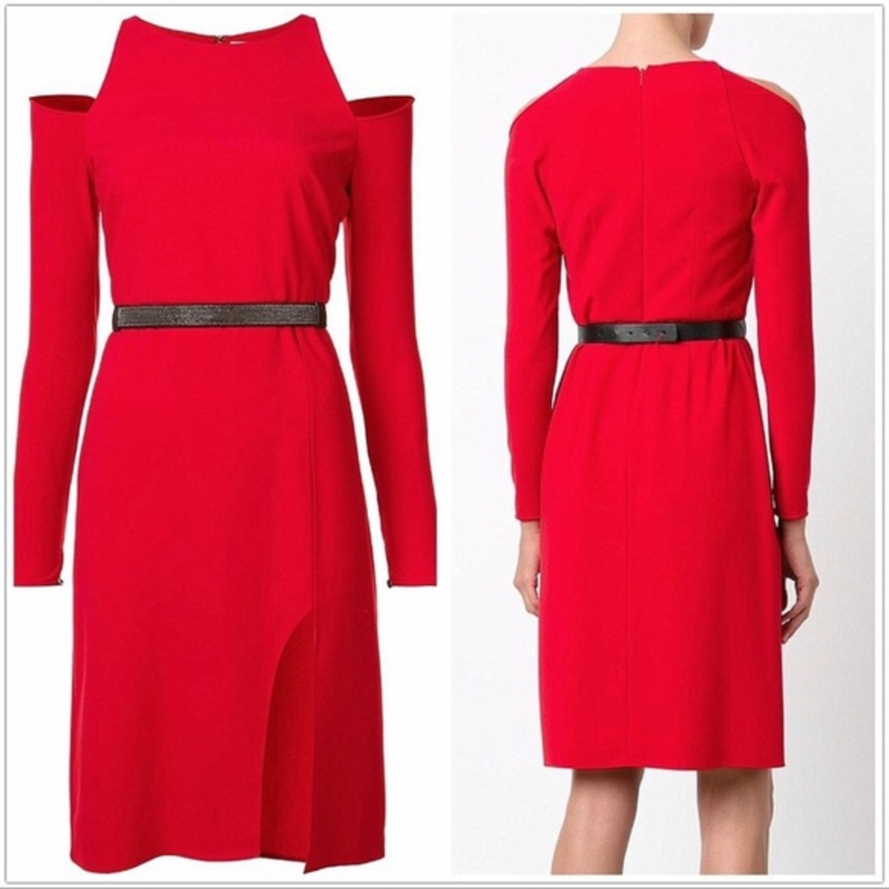 NWT Halston Heritage red cold shoulder dress scarlet 2 small XS